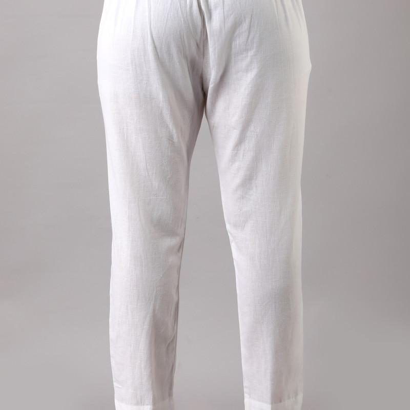Martini - Plus SizeWhite Solid Straight Cotton Flex Pants With Drawstring