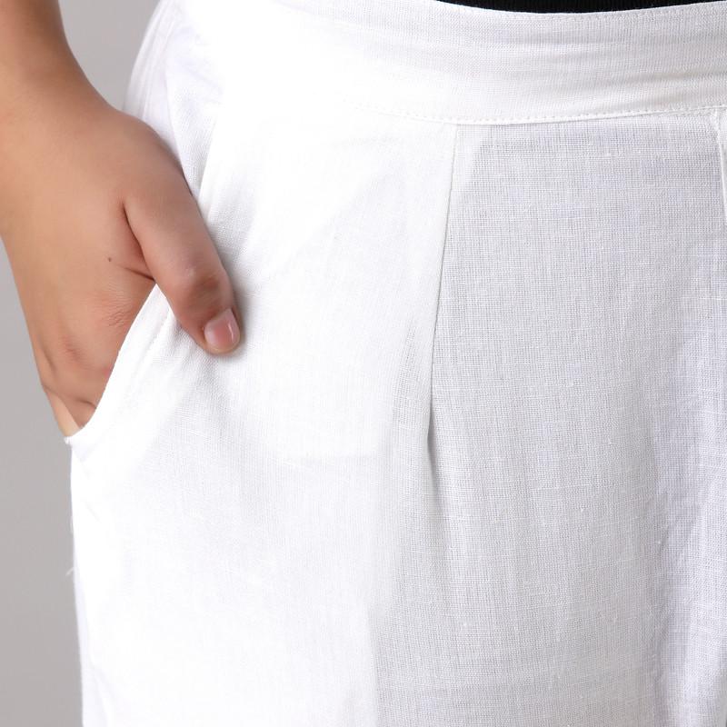 Martini - Plus SizeWhite Solid Straight Cotton Flex Pants With Drawstring