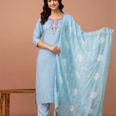 Martini - Soft Modal Embroidery Kurti with Pant and Dupatta
