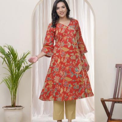 VAASVA - Red Cotton Angrakha Kurta