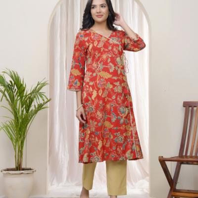 VAASVA - Red Cotton Angrakha Kurta
