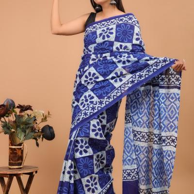 Addey - Cotton Mulmul Printed Saree With Blouse