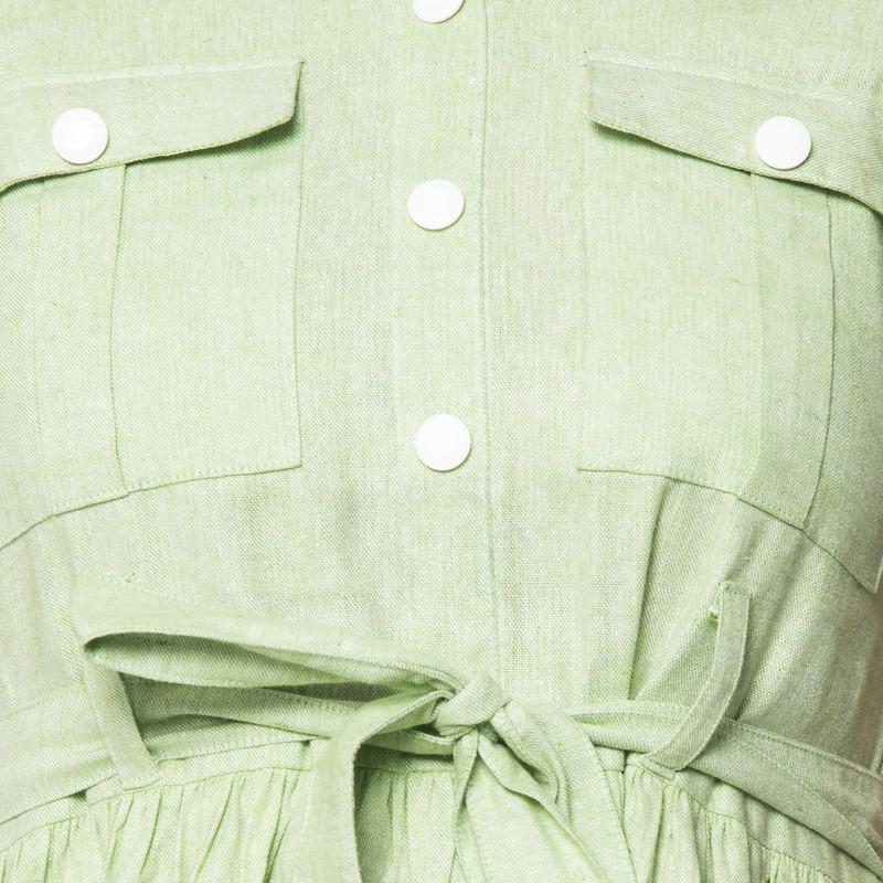 Sarah - Green Colored Cotton Flex Self Printed Midi Dress