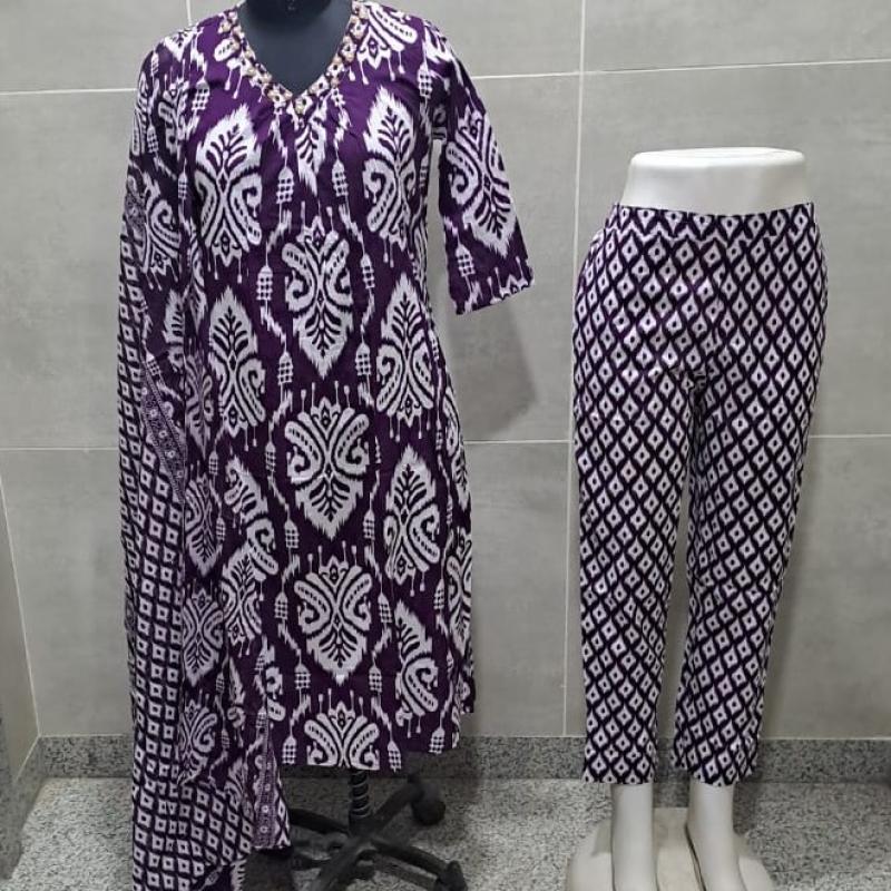 Cotton Visscose Prinetd Kurti with Pant and Dupatta