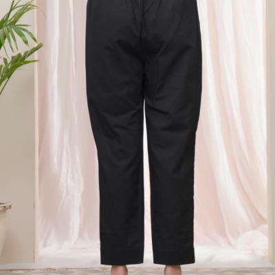 VAASVA - Black Cotton Flax Solid Straight Pants