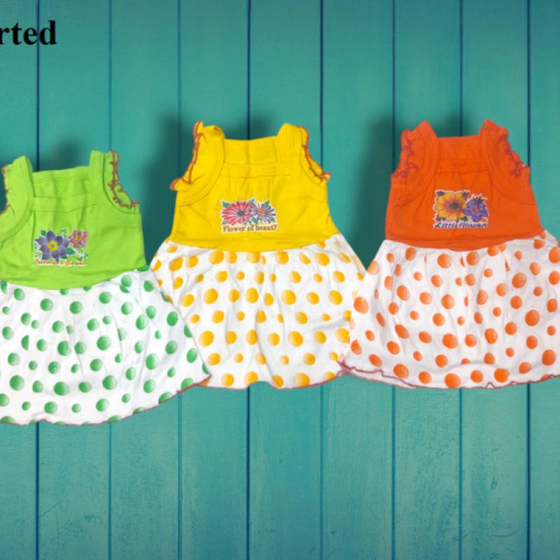 Aaron - Assorted 18 Pieces Of Cotton Hosiery Frock Set For Girls