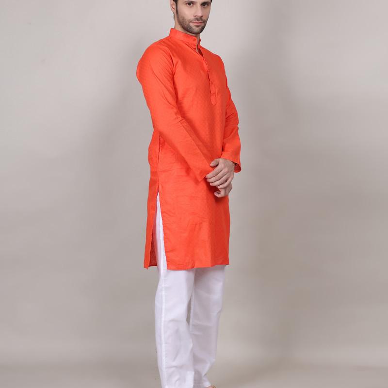 Charvi - Green Cotton Viscose Blend Self Design Woven Mens Kurta