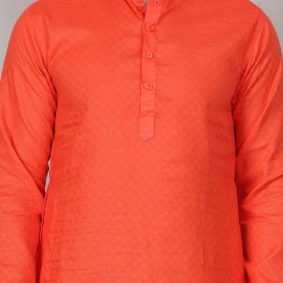 Charvi - Green Cotton Viscose Blend Self Design Woven Mens Kurta