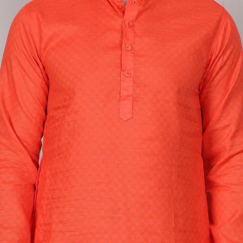 Charvi - Green Cotton Viscose Blend Self Design Woven Mens Kurta