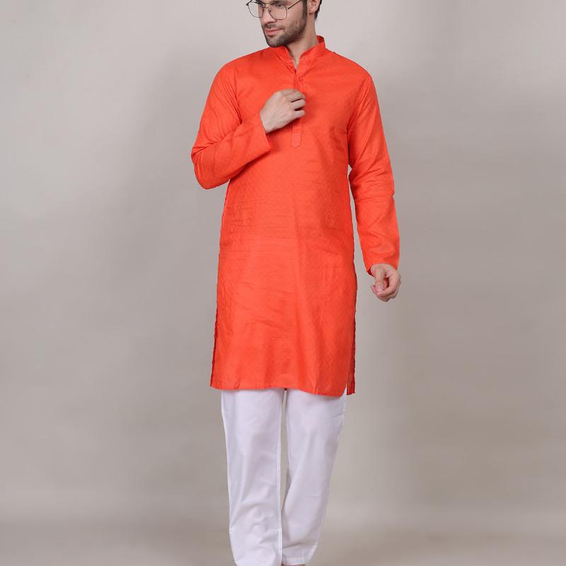 Charvi - Green Cotton Viscose Blend Self Design Woven Mens Kurta