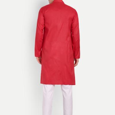 Charvi - Red Self Design Cotton Mens Daily Wear Kurta