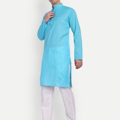 Charvi - Blue Self Design Cotton Mens Daily Wear Kurta