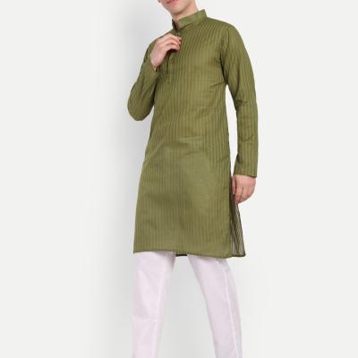 Charvi - Olive Green Self Striped Oure Cotton kurta