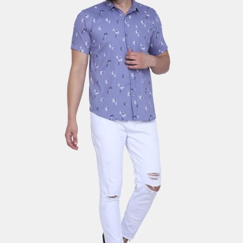 Radha - Cotton Blend Floral Printed Men's Half Sleeve Shirt