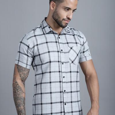 Radha - Cotton Blend Checkered Men's Half Sleeve Shirt