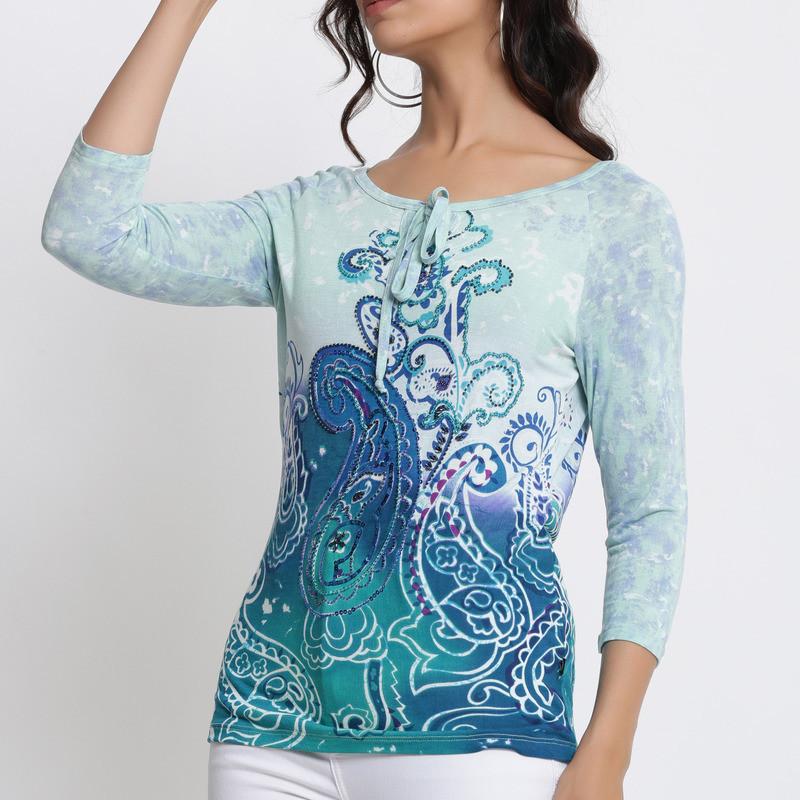 Viscose Printed Hand Beading Work T-shirt