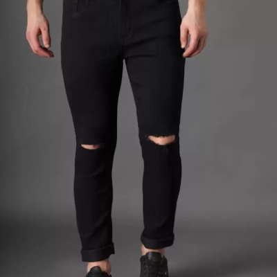 Mou - MM-21 Black Knee Cut Denim Jeans For Men