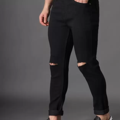 Mou - MM-21 Black Knee Cut Denim Jeans For Men