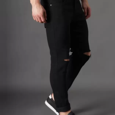 Mou - MM-21 Black Knee Cut Denim Jeans For Men