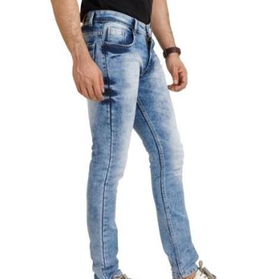 Mou - Light Blue Cotton Lycra Denim Slim Fit Men's Jeans