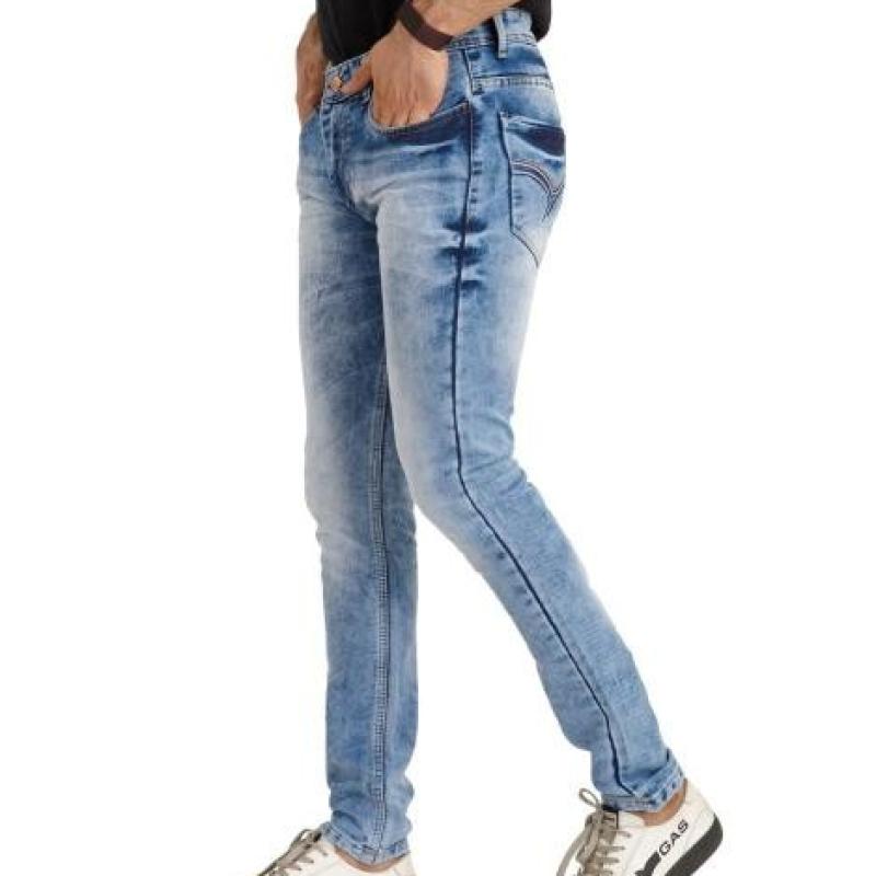 Mou - Light Blue Cotton Lycra Denim Slim Fit Men's Jeans