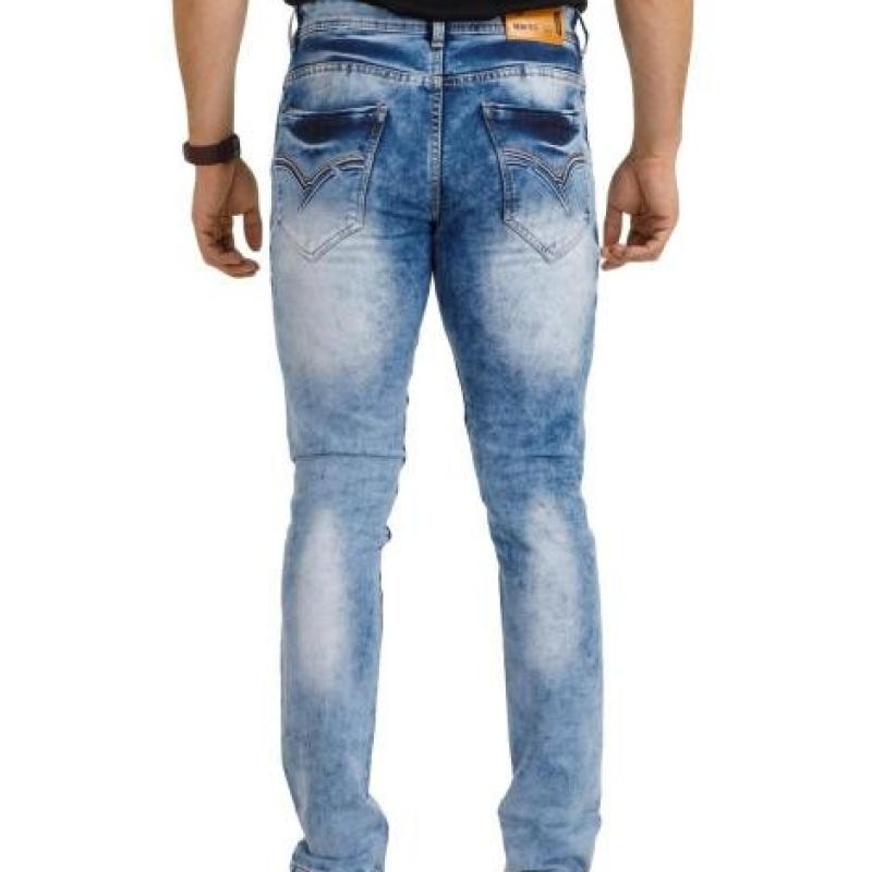 Mou - Light Blue Cotton Lycra Denim Slim Fit Men's Jeans