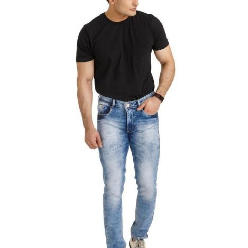 Mou - Light Blue Cotton Lycra Denim Slim Fit Men's Jeans
