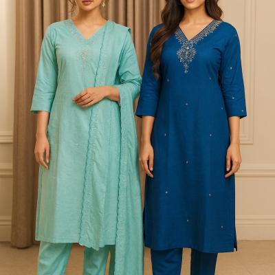 RUSH - Roman Silk Hand Work Kurti with Bottom and Dupatta